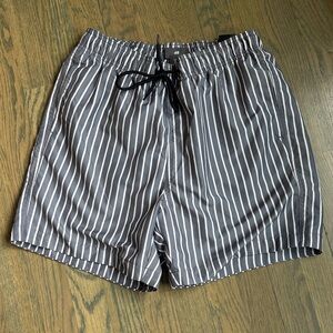 H&M Gray and White Vertical Stripe Swim Shorts